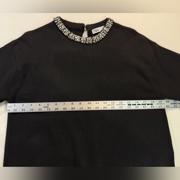 Zara Jewel Neck Black Knit Sweater Small EUC - Picture 6 of 13